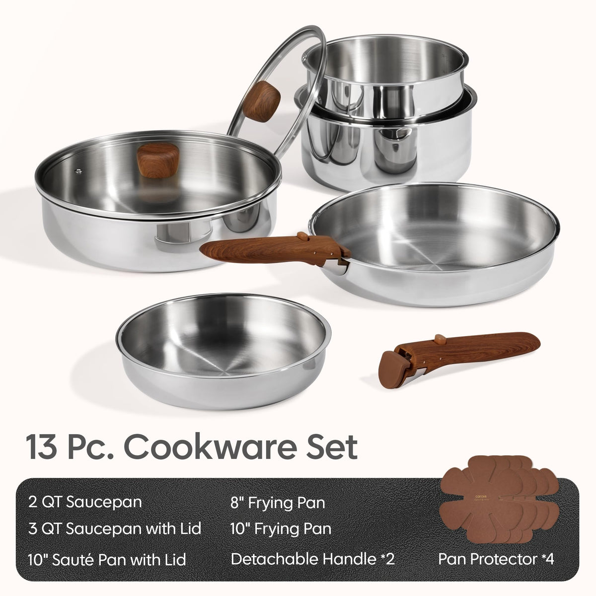 CAROTE 13-piece tri-ply set oven and dishwasher safe for easy cleanup