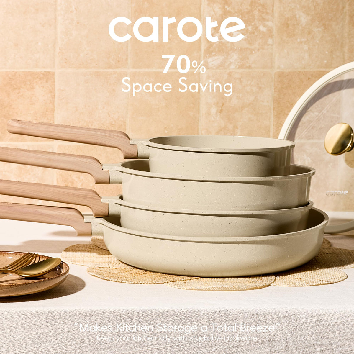 CAROTE 4qt sauté pan with lid for quick browning and stir-fry