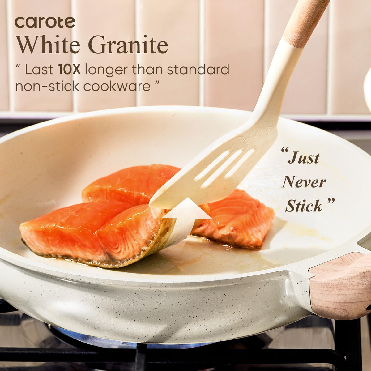 CAROTE 10-inch fry pan close-up showing even heat distribution.