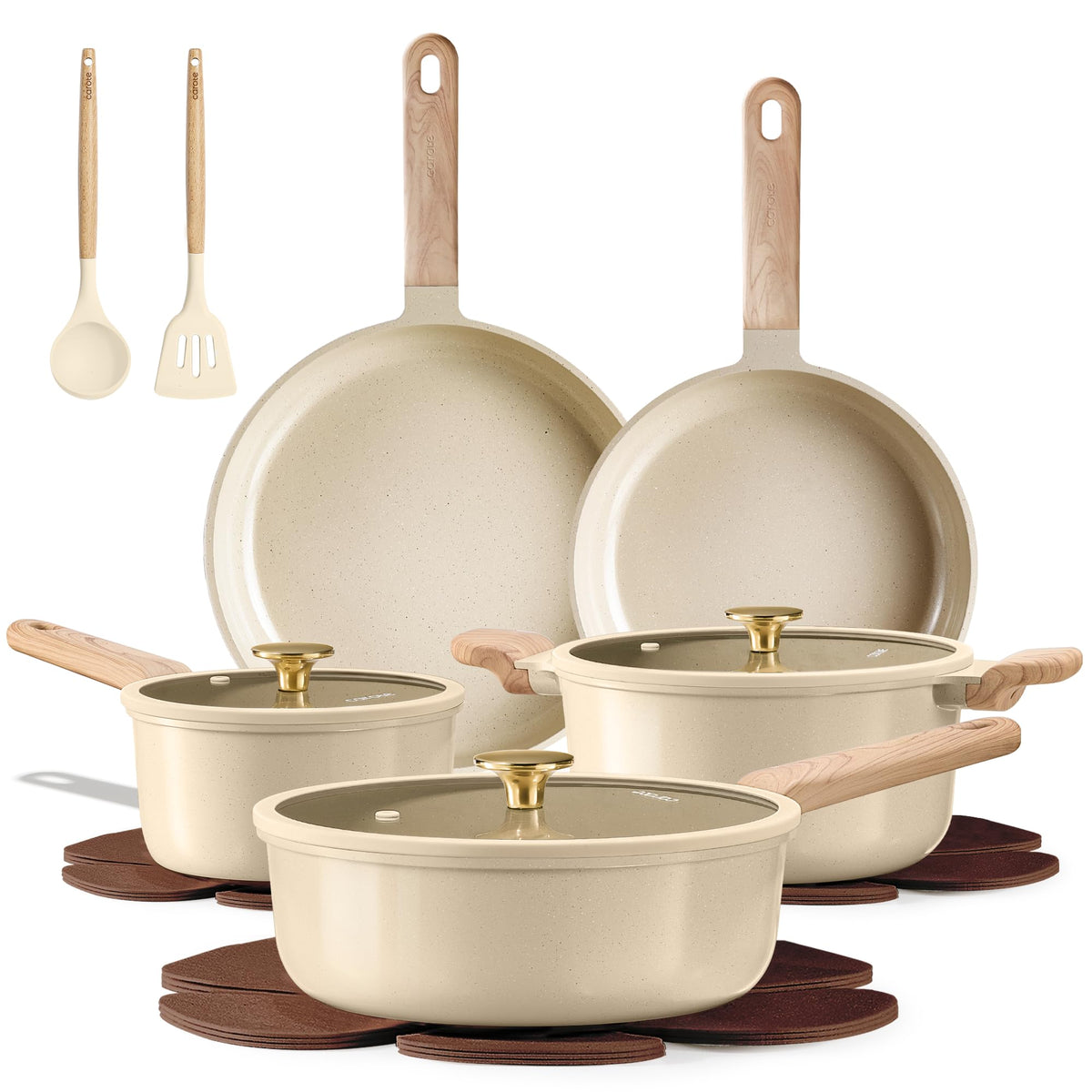 CAROTE 14pc set on kitchen counter showing versatile cookware for everyday meals