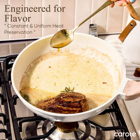 CAROTE ladle in action while cooking with nonstick pans.