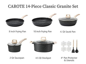 CAROTE 14-piece set with 10-inch fry pan for family meals and versatile cooking