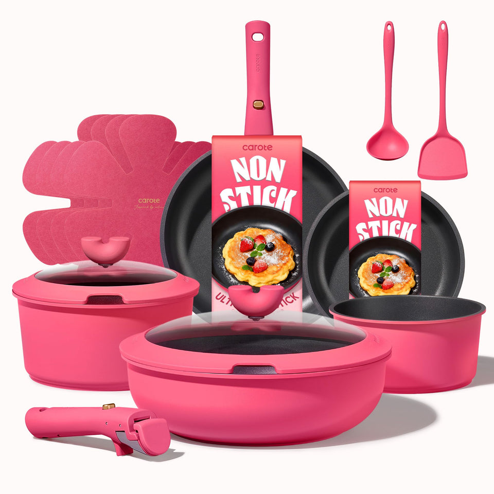 CAROTE 15pc pots and pans set nonstick for easy release and quick cleanup