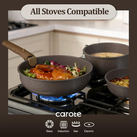 CAROTE cookware shown with sturdy build and thoughtful storage options.