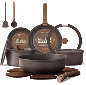 CAROTE 17pcs set with detachable handles for easy stovetop to oven transitions.
