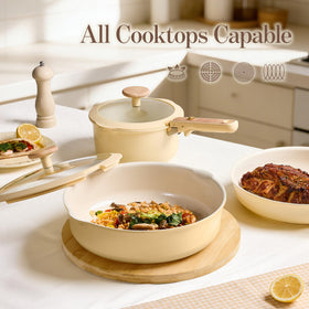 CAROTE 18pc ceramic cookware set 11in silicone lid for larger pans and heat retention.