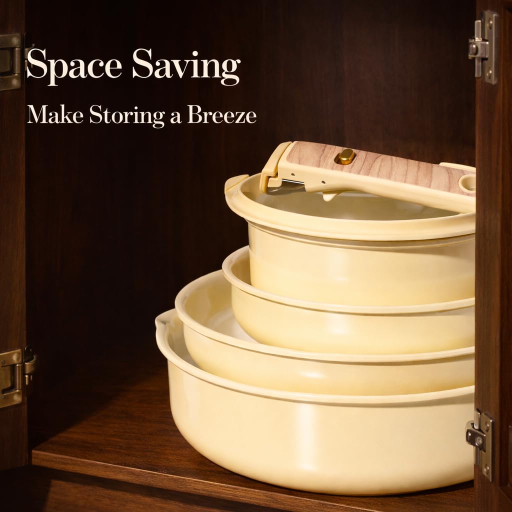 CAROTE 18pc ceramic cookware set with 3qt saucepan detachable handle for sauces and soups.