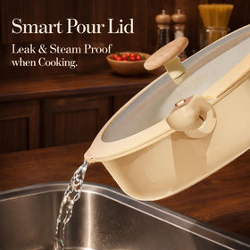 CAROTE 18pc ceramic cookware set with 4.5qt sauté pan detachable handle for searing.