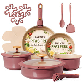 CAROTE 18Pcs pots and pans set with frypans and saucepans for versatile nonstick cooking