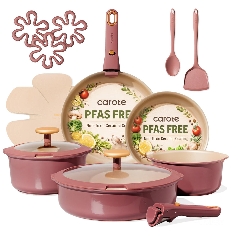 CAROTE 18Pcs pots and pans set with frypans and saucepans for versatile nonstick cooking