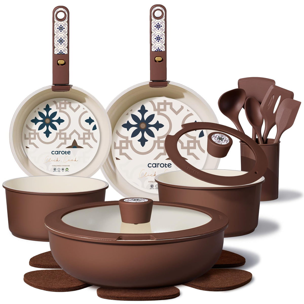 CAROTE 19Pcs Ceramic Cookware Set box showing full range for versatile kitchen prep.