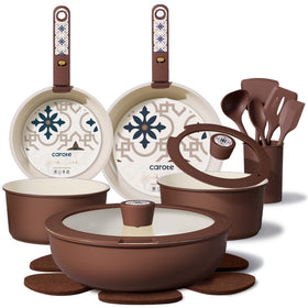 CAROTE 19Pcs Ceramic Cookware Set box showing full range for versatile kitchen prep.