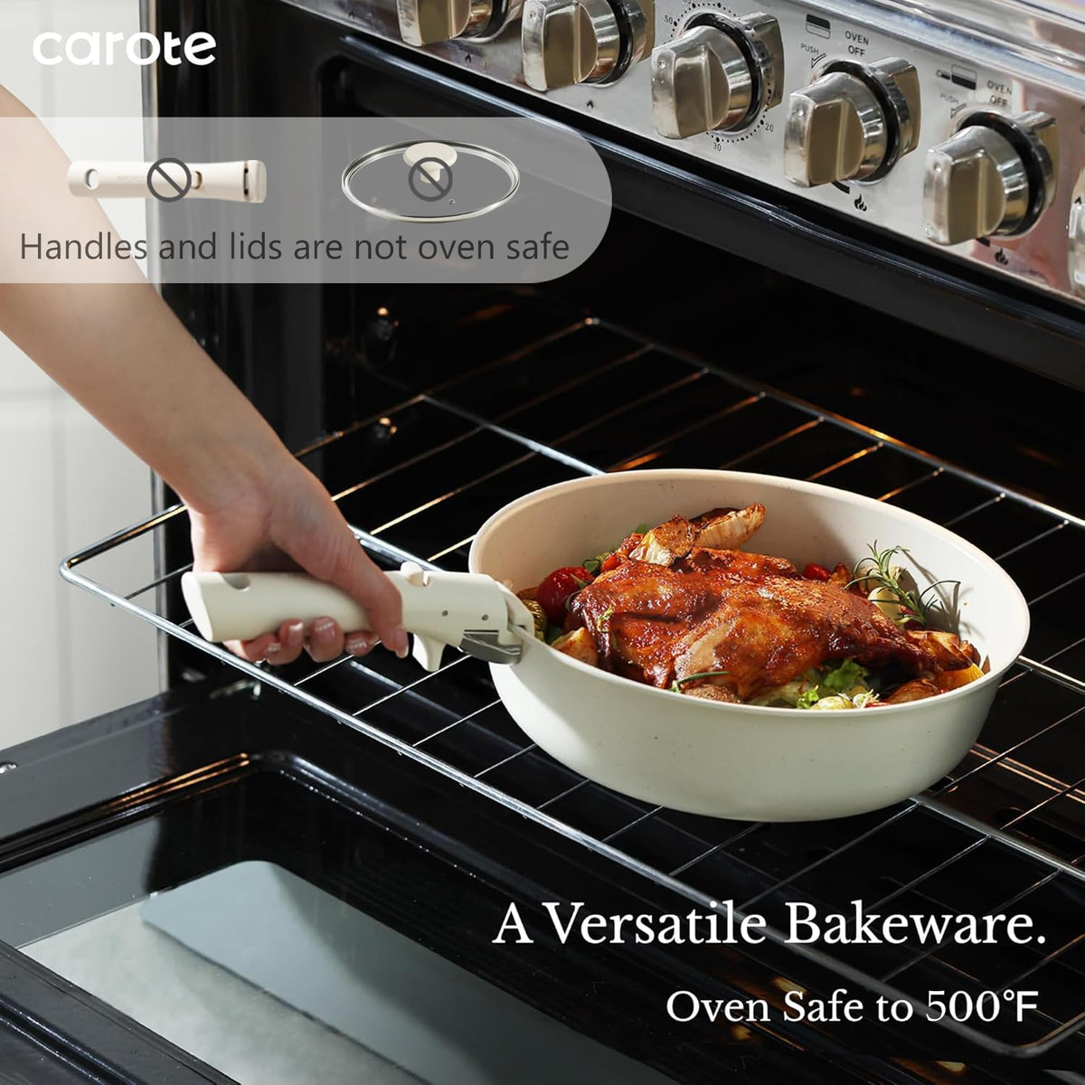 CAROTE 3qt saucepan for versatile stove-to-oven cooking.