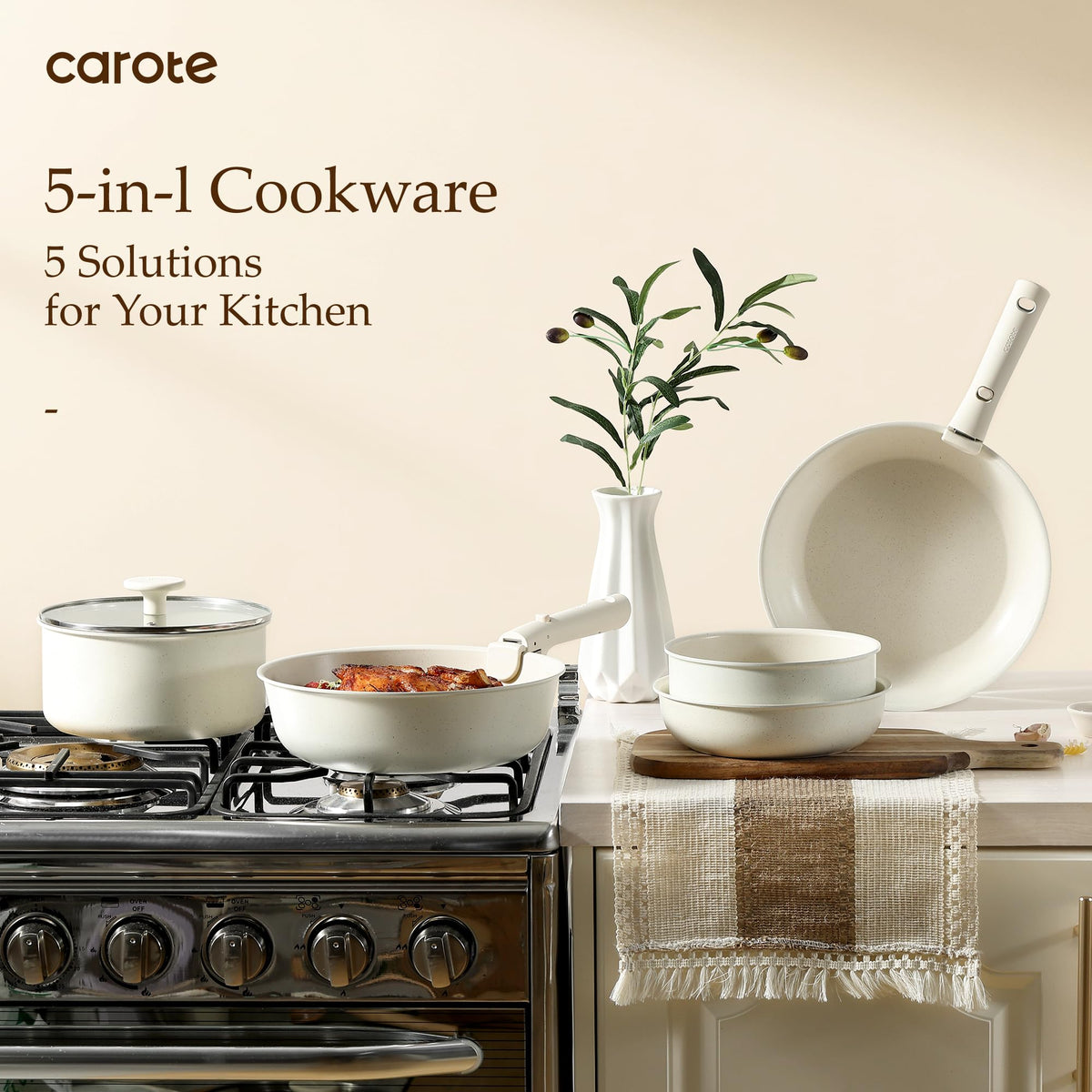 CAROTE utensils and pot protectors keep cookware organized and safe.