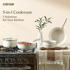 CAROTE utensils and pot protectors keep cookware organized and safe.