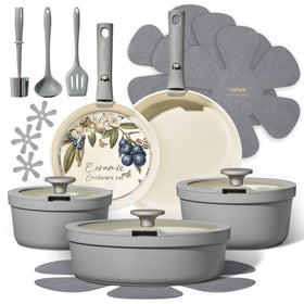 CAROTE 20-piece ceramic cookware set with detachable handles for flexible cooking.