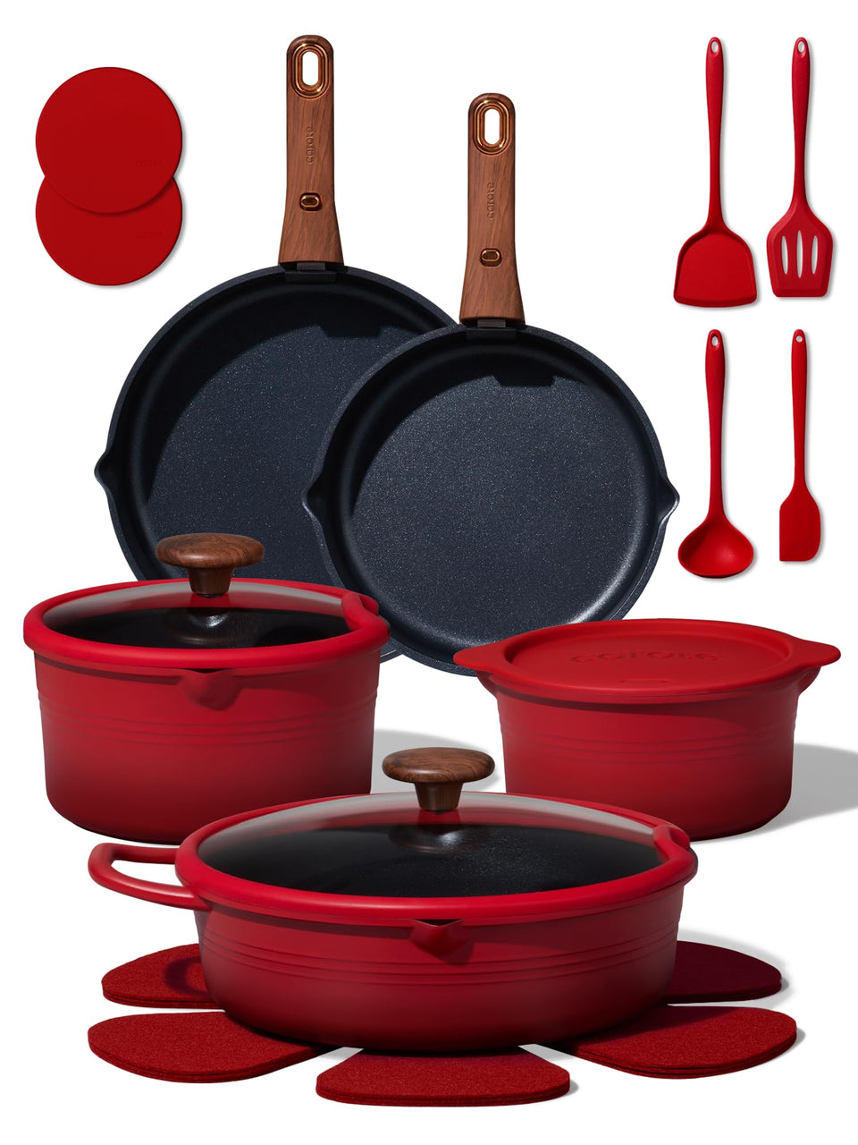 CAROTE 20Pcs titanium cookware set full view showing complete starter kitchen