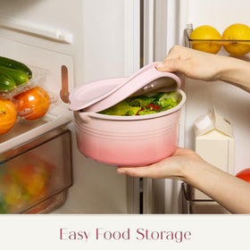 Nestable design saves cabinet space in compact kitchens.