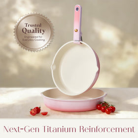 Nonstick titanium surface shown for easy release and quick cleanup.