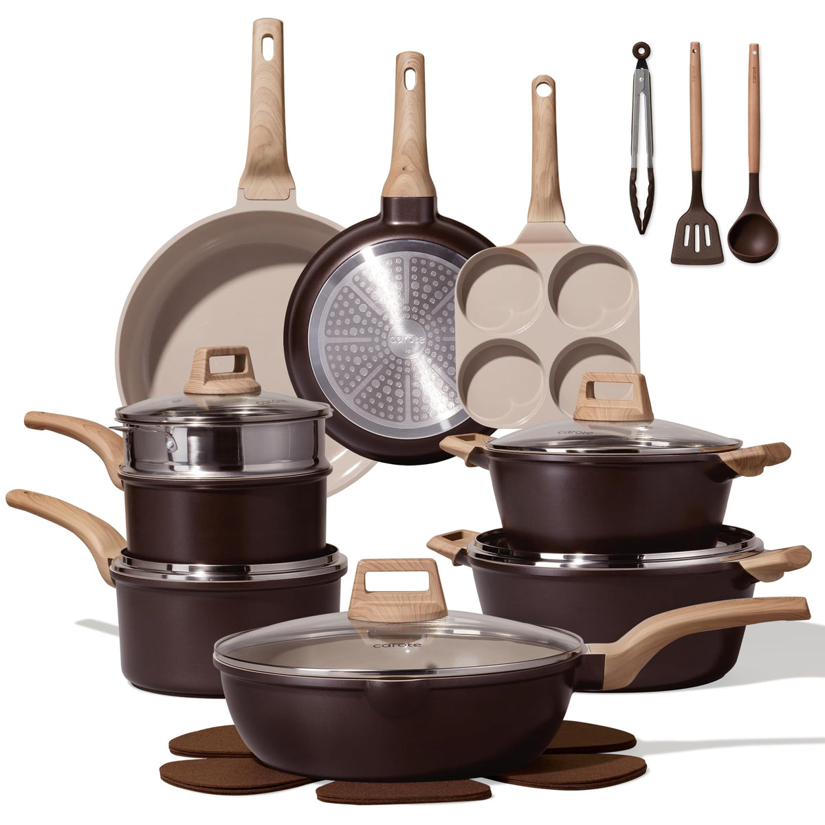 CAROTE 21-pcs ceramic cookware set, full collection for versatile cooking
