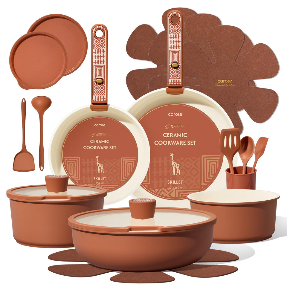 CAROTE 21-piece ceramic cookware set for versatile everyday cooking with nonstick comfort.