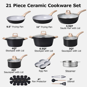 CAROTE 21pc nonstick granite coating close-up highlights durability and easy release