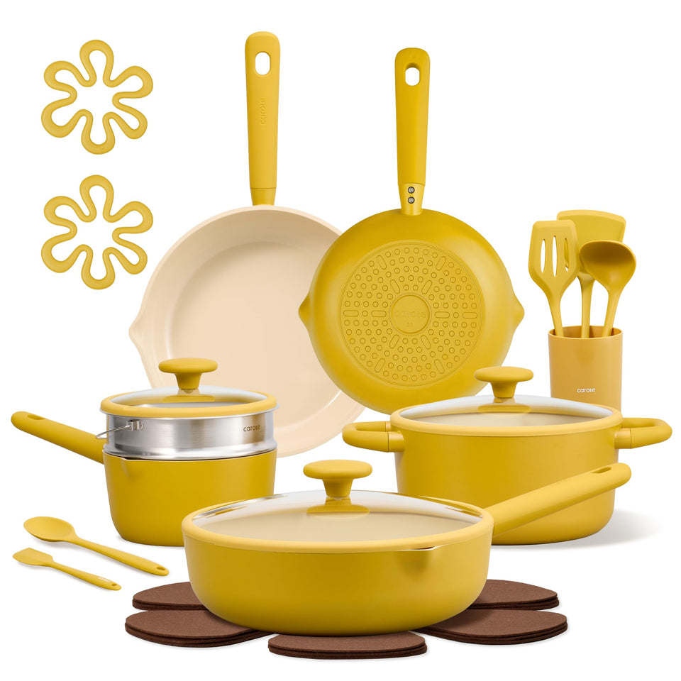 CAROTE 21pc set overview showing durable ceramic nonstick surface