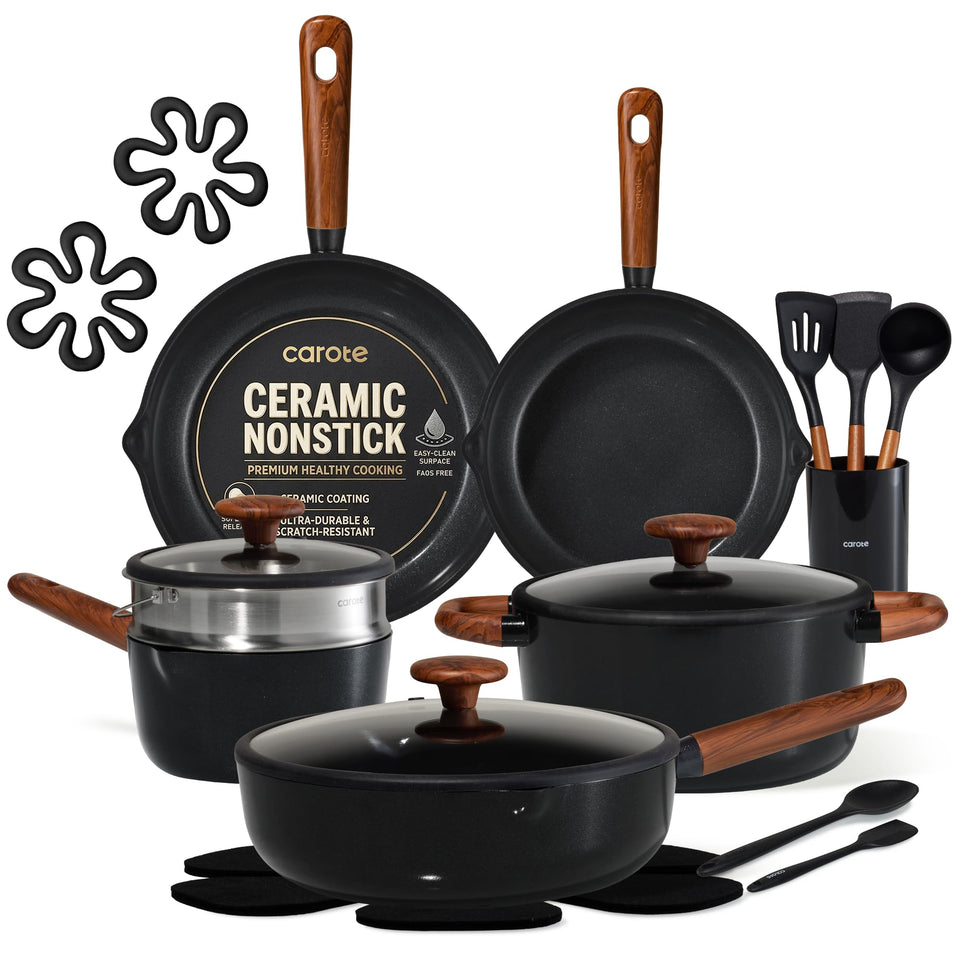 CAROTE 21pcs set: 8-inch fry pan with nonstick coating for easy release.