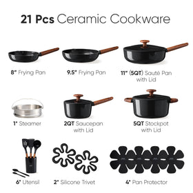 CAROTE 21pcs set: 9.5-inch fry pan ideal for sauté and browning.