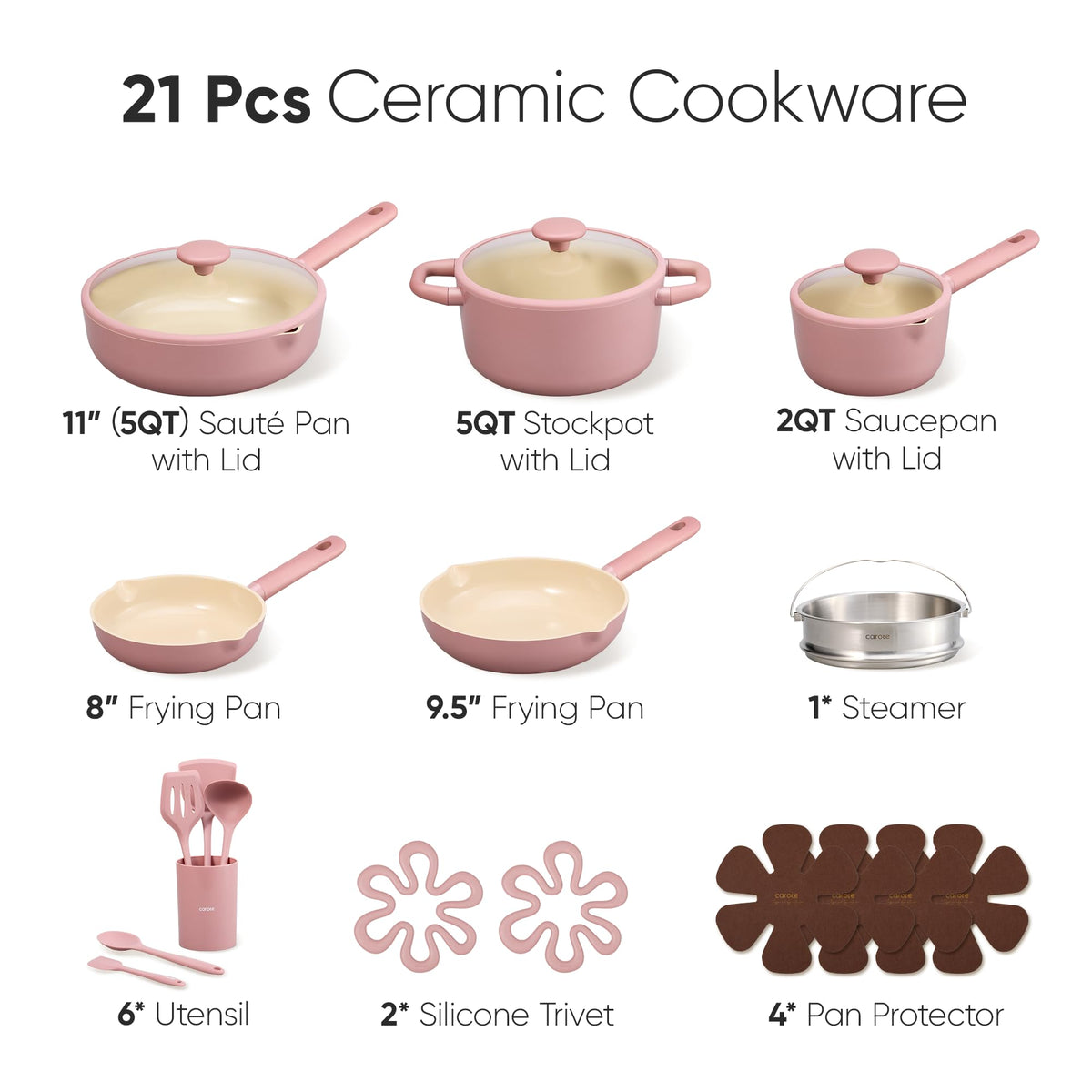 CAROTE 21pcs cookware set pan on stovetop for easy weeknight meals