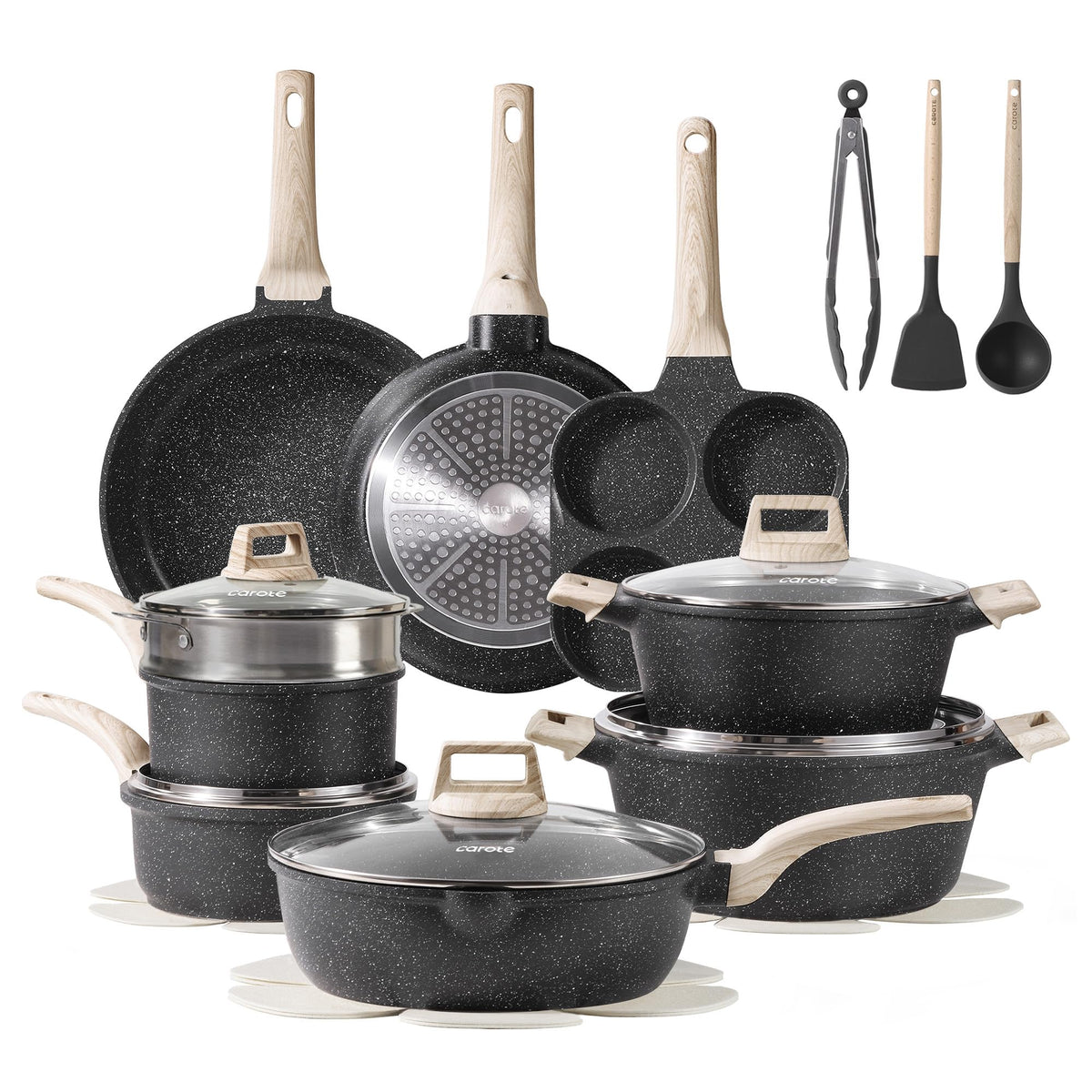 CAROTE 21pc pots and pans set full collection for versatile cooking