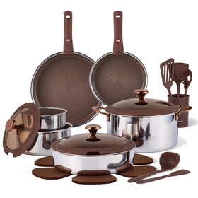 Carote 22pcs cookware with detachable handle enables flexible stovetop or oven use.