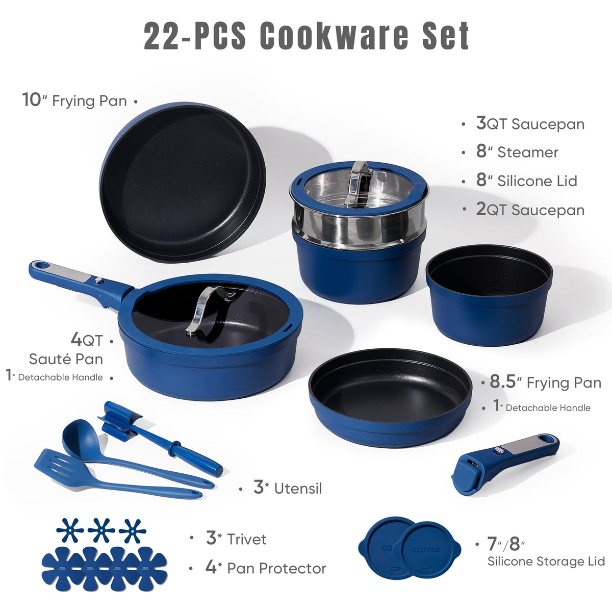 CAROTE detachable handles enable compact storage and versatile stove-to-oven use.
