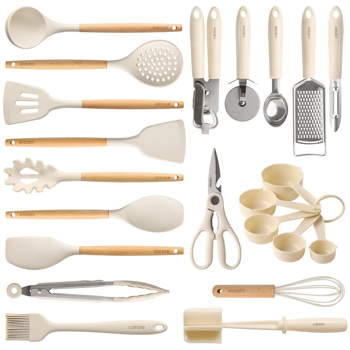 CAROTE silicone spatula with wood handle; heat resistant and safe for nonstick pans.