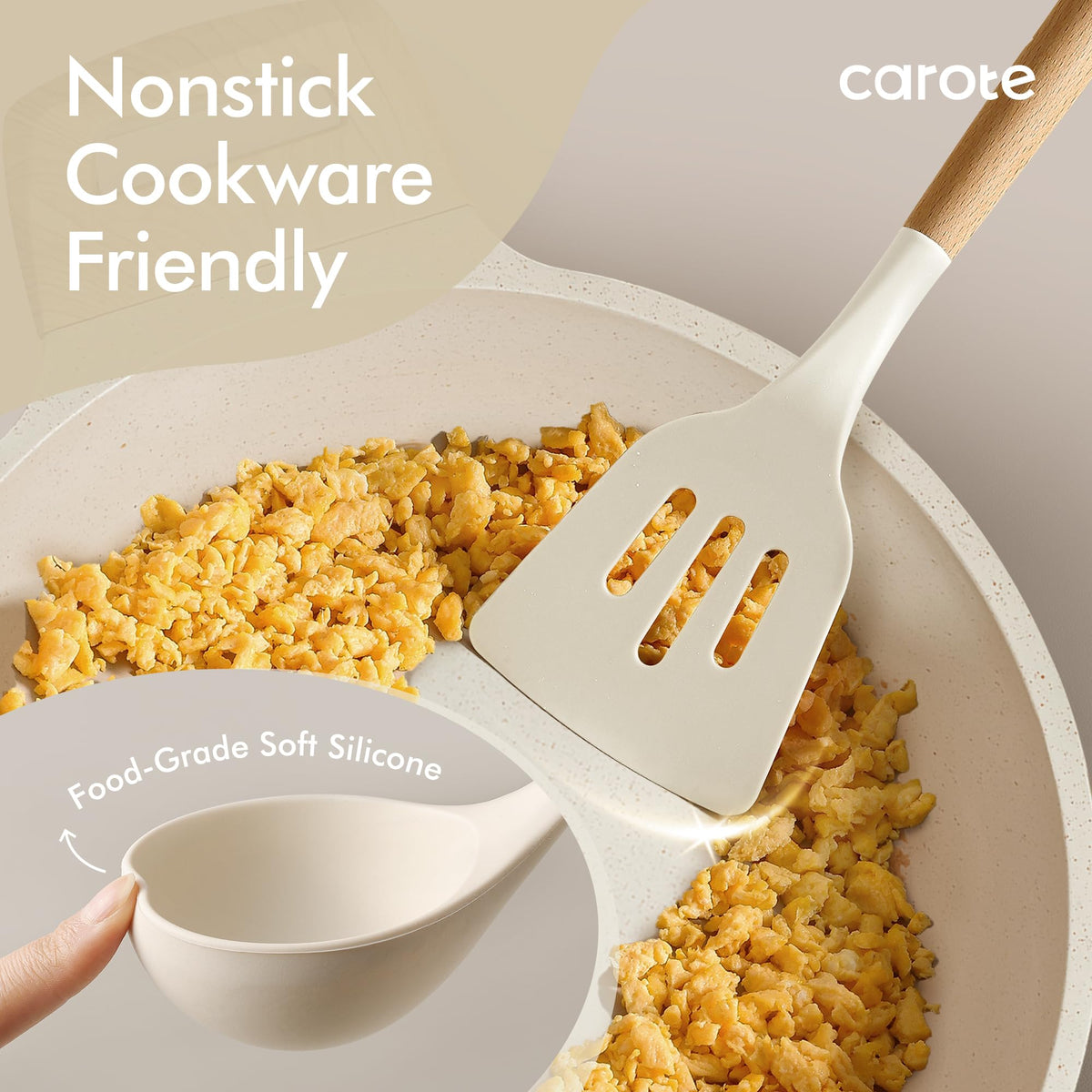 CAROTE silicone tongs with heat-resistant tips; perfect for flipping at high temperatures.