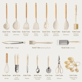 CAROTE silicone turner in cream white with wood handle; gentle on cookware and easy to clean.