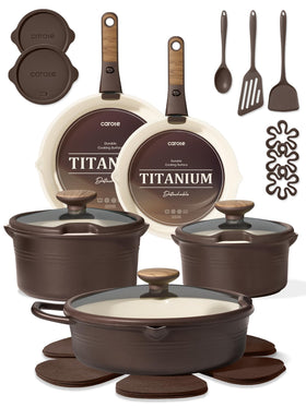 CAROTE 22Pcs Titanium Cookware Set overview for daily cooking and effortless cleanup.