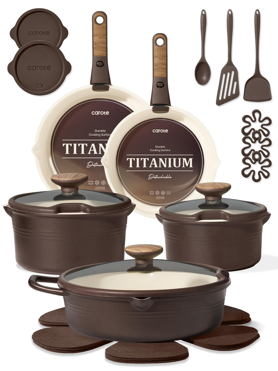 CAROTE 22Pcs Titanium Cookware Set overview for daily cooking and effortless cleanup.