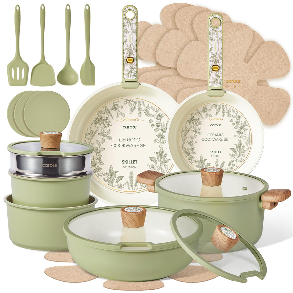 CAROTE 25-piece ceramic cookware set with PFAS-free nonstick for easy everyday cooking