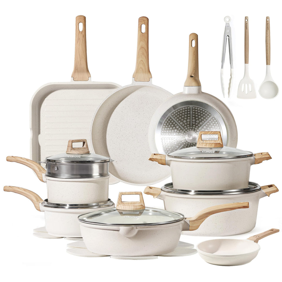 CAROTE 26cs nonstick cookware set on induction stove for easy, mess-free cooking