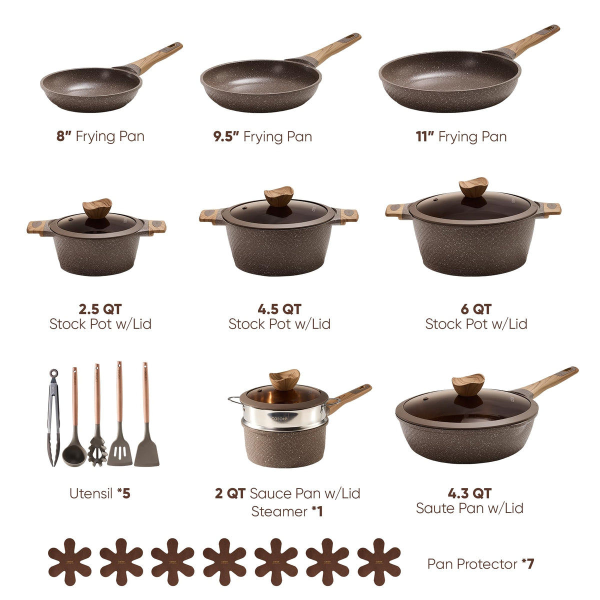 CAROTE 8-inch fry pan close-up with durable nonstick surface for easy cooking.