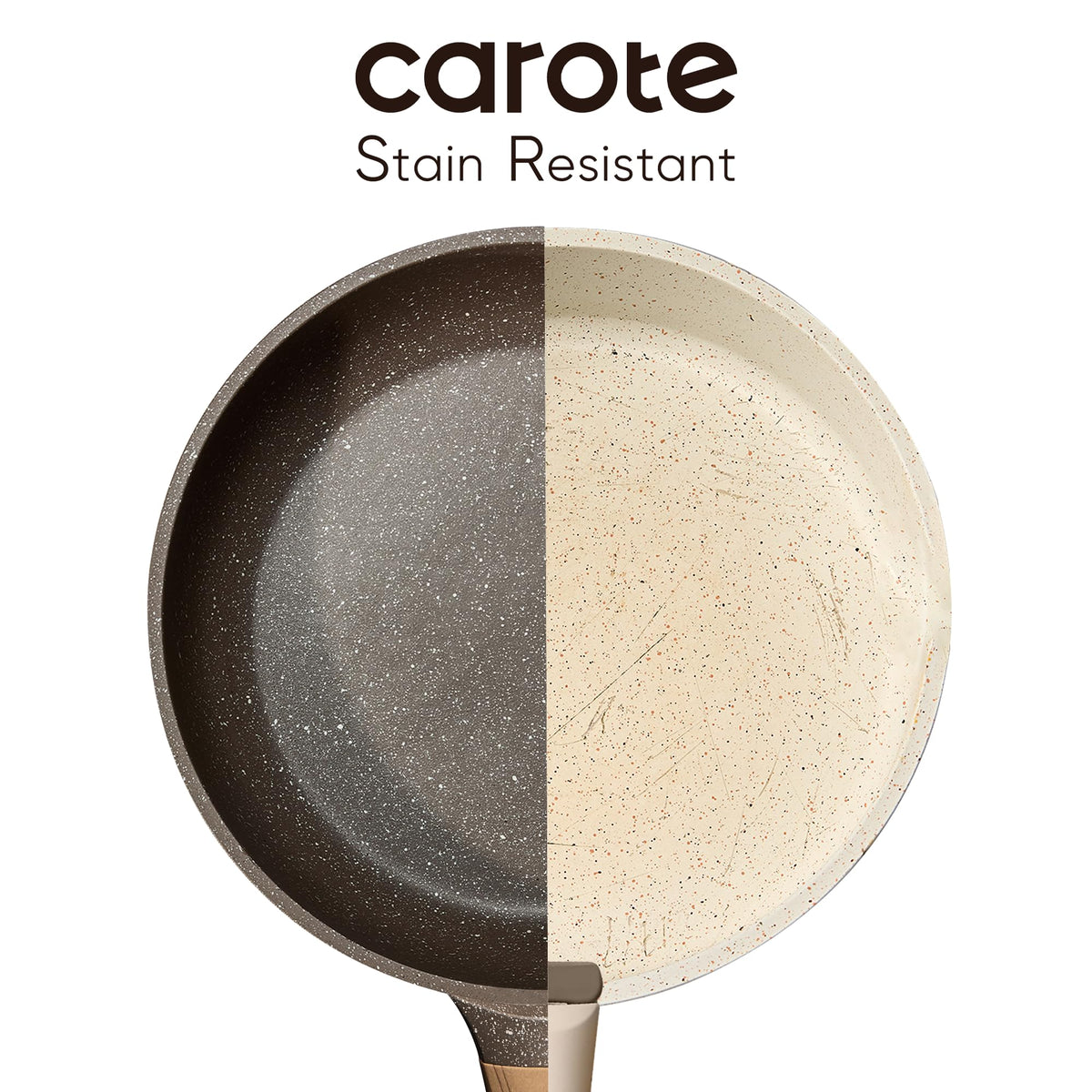 CAROTE 9.5-inch fry pan view highlighting smooth nonstick for flipping.