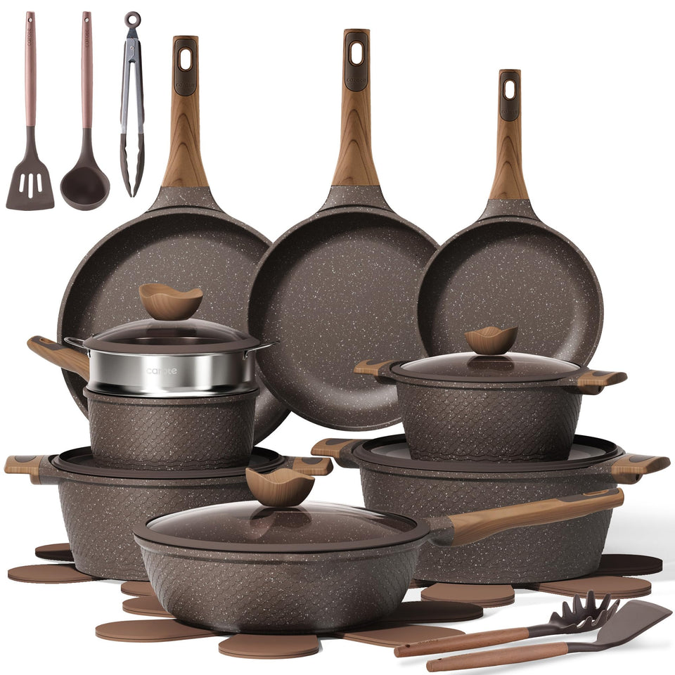 CAROTE 26-piece set overview showing versatile cookware for home cooking.