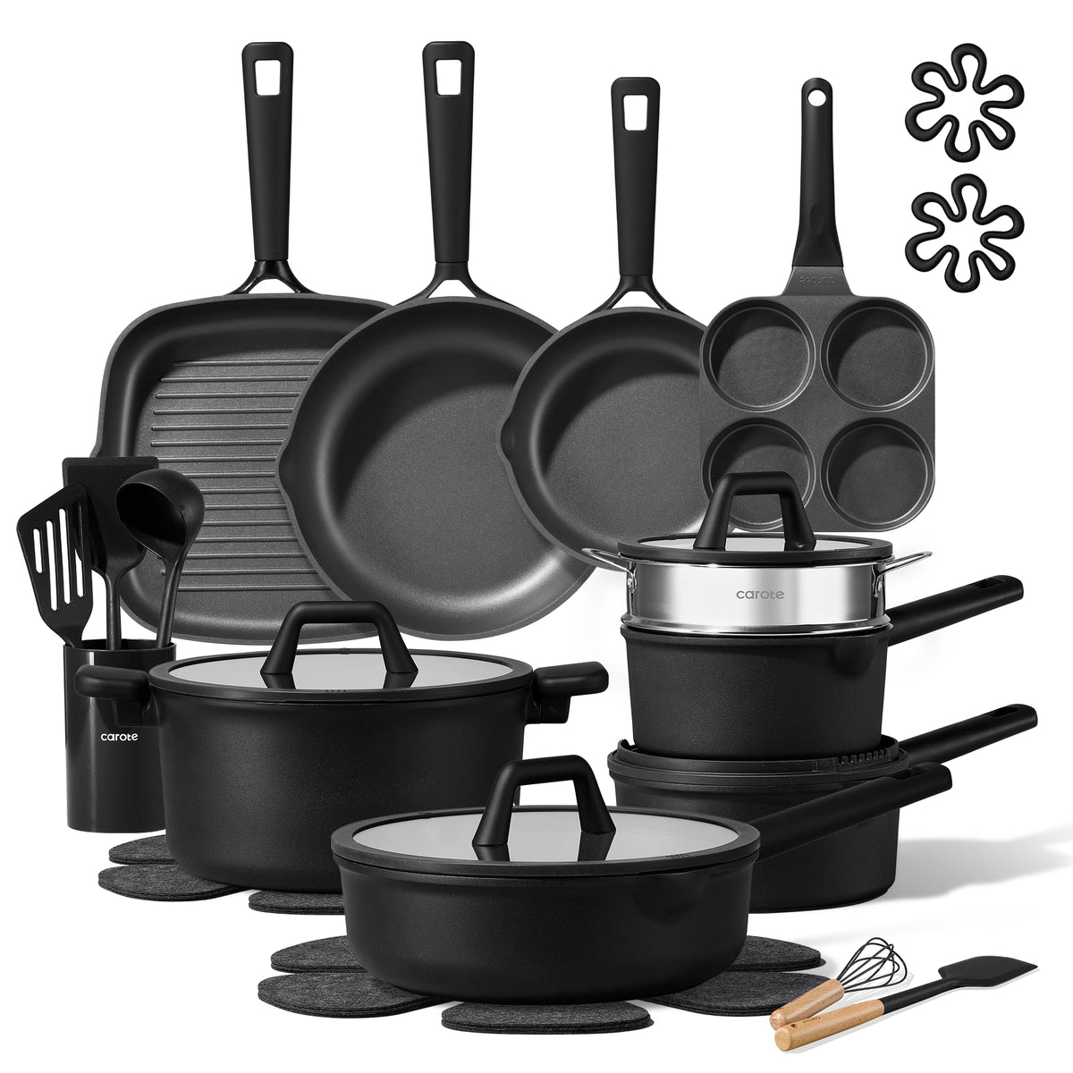 CAROTE 28pc pots and pans set for versatile kitchen cooking