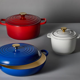 CAROTE red enameled pot is oven-safe up to 500°F.