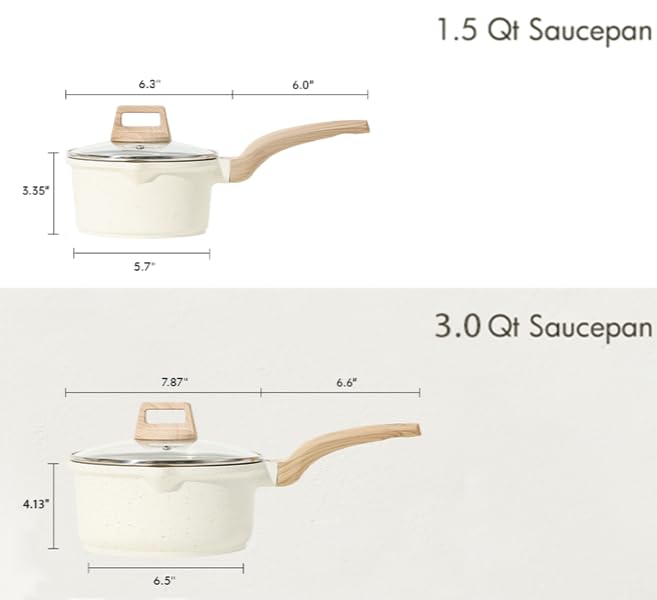 CAROTE 3.0qt sauce pan with lid, ample capacity for sauces and sides.