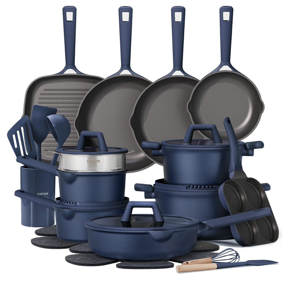 CAROTE 31-piece set arranged for versatile, all-in-one cooking tasks.