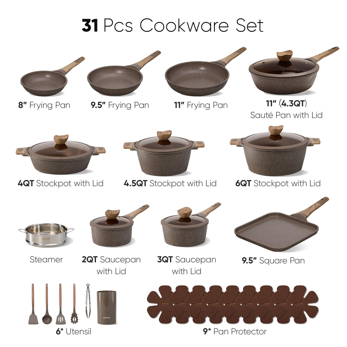 CAROTE 2-qt and 3-qt saucepans with lids offer efficient heat and convenient simmering