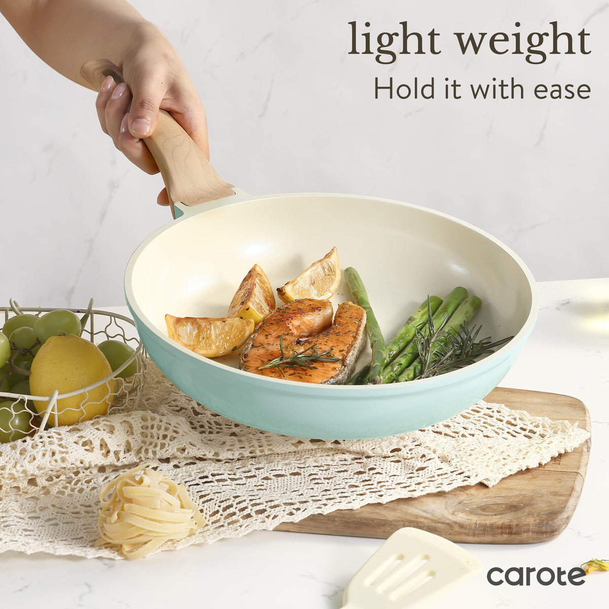 CAROTE 4.5-quart sauté pan with lid for sautéing vegetables and more.