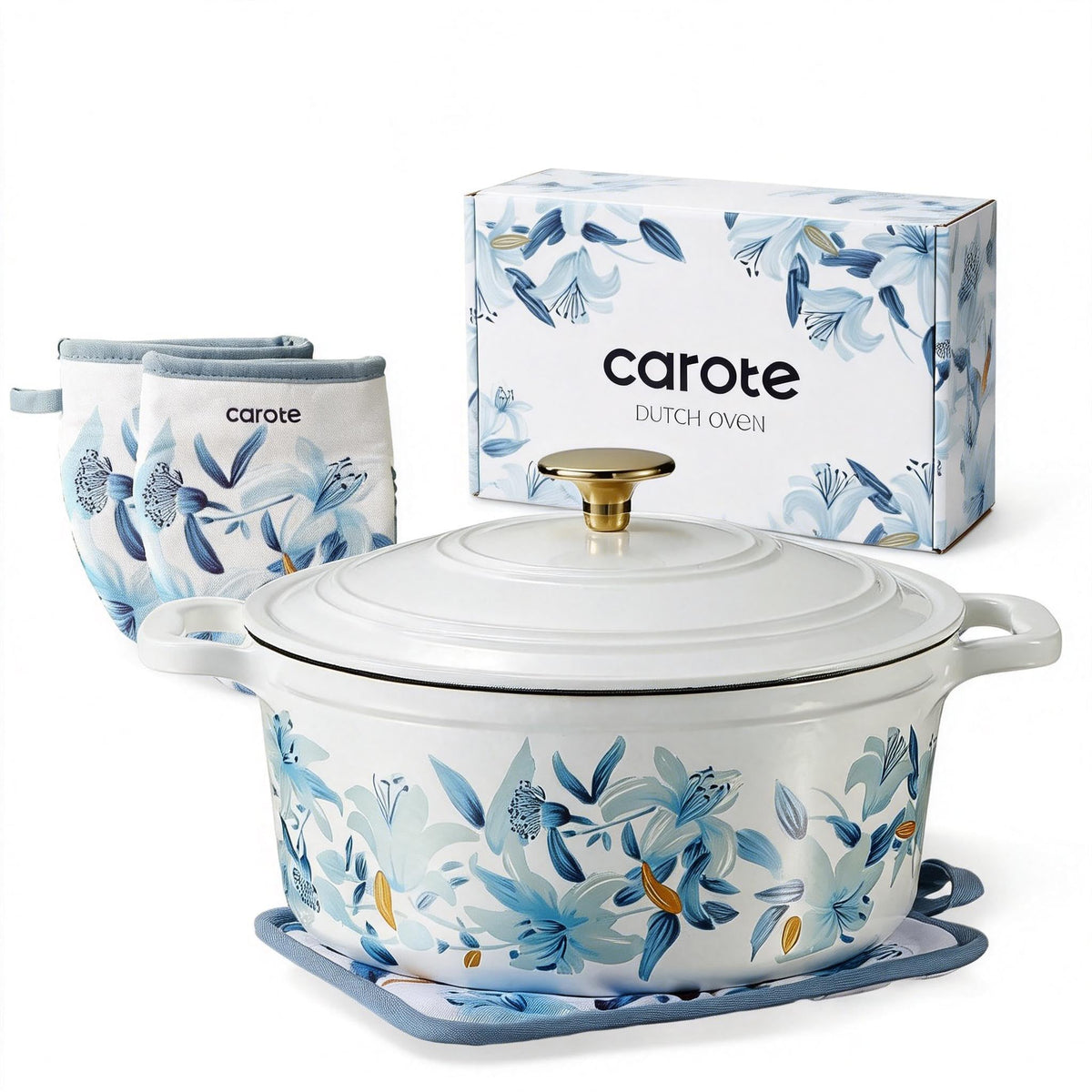 CAROTE 5-Qt Dutch oven with floral pattern delivers even heat for braising